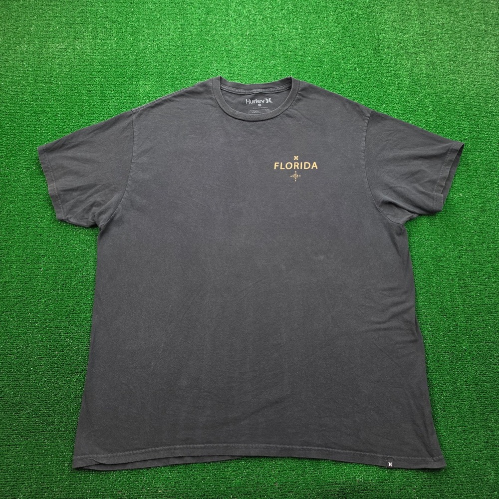 Hurley Tshirt Mens 2XL Black Short Sleeve Graphic Florida Map Souvenir Tee Surf - Picture 3 of 8